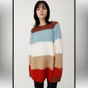 Moussy Oversized Fuzzy Striped Sweater with Alpaca